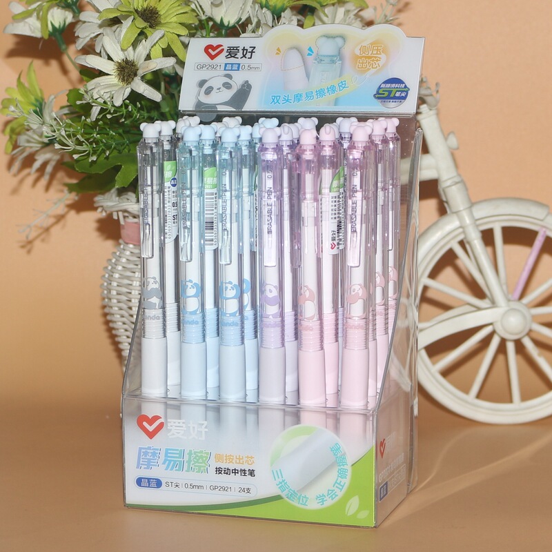 Hobby Gp2921 Easy-Erasable Gel Pen St Tip Panda Retractable Dual-Head Erasable Pen Black Crystal Blue Pen Set