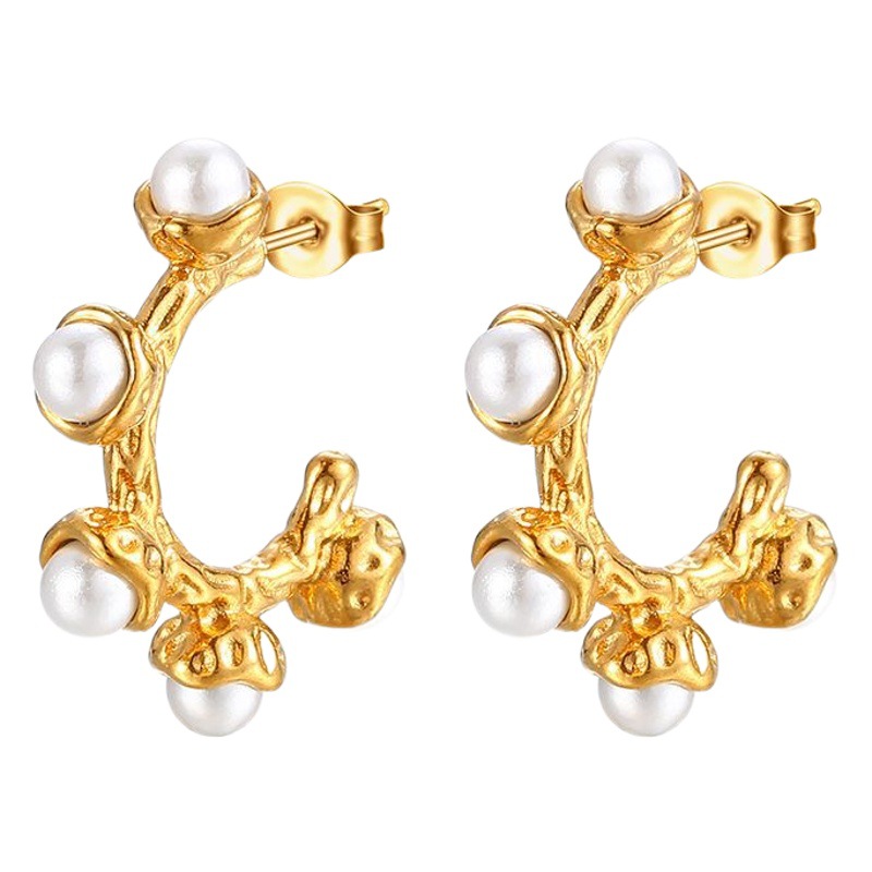 Ins transfronterizo europeo y americano estilo retro de la moda de acero inoxidable con incrustaciones pendientes de perlas tendencia de la personalidad de las mujeres chapados 18k pendientes