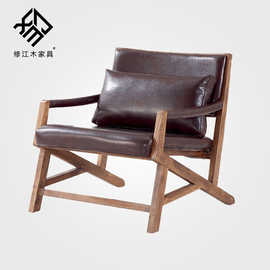 现代风木骨架家用靠背椅 北欧风格餐厅实木座椅 水曲柳酒店沙发椅