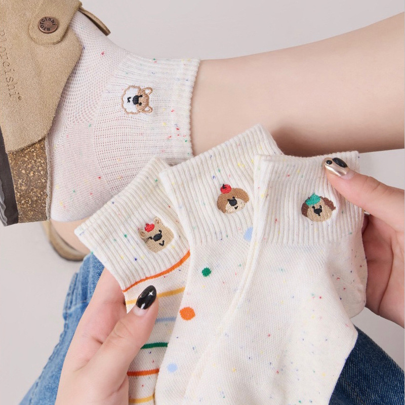 Spring and summer socks women's tube socks Japanese cute cartoon puppy socks point yarn cotton breathable women's socks wholesale