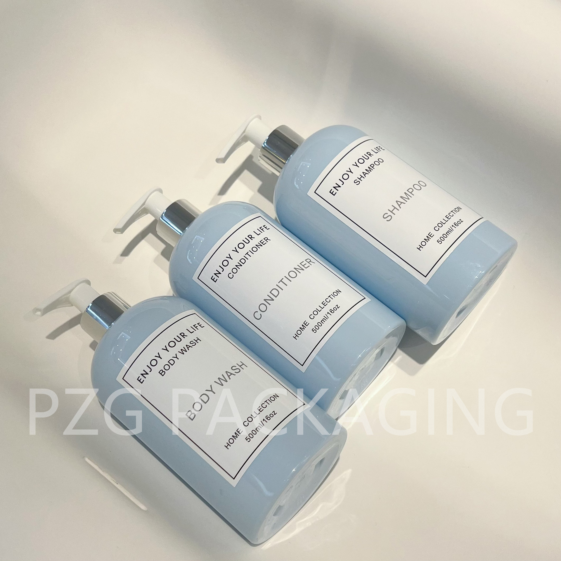 Azul simple Boston hombro redondo de gran capacidad comercial 500ml botella de emulsión de plástico a prueba de fugas