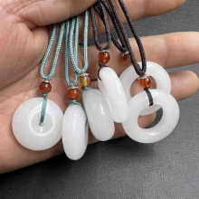 新疆白玉平安扣玉吊坠羊脂白玉金丝玉平安环面包圈毛衣链项链挂件