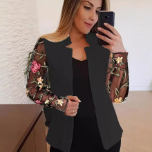 2024秋冬热卖亚马逊欧美新款玫瑰花蕾丝袖小西装上衣女装西装外套
