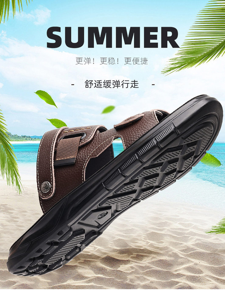 Dép sandal nam da bò lớp đầu đế dày kiểu hở ngón đi biển — Màu nâu, màu đen chi tiết 2
