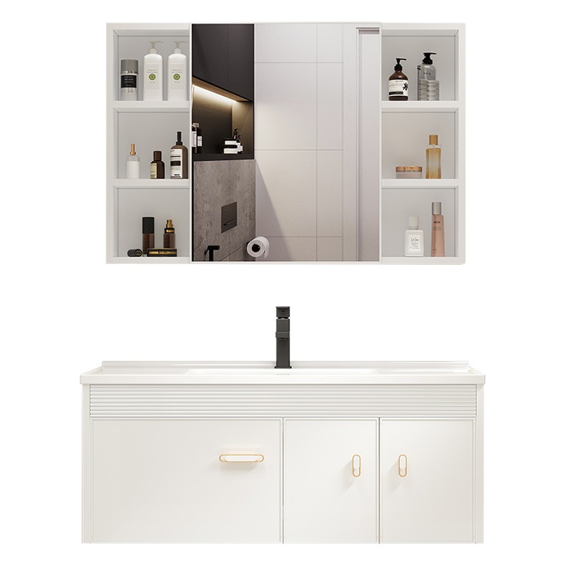 Gabinete de baño de aluminio espacio combinación cuarto de baño lavabo integrado lavabo de cerámica mesa de lavado hogar balcón lavabo