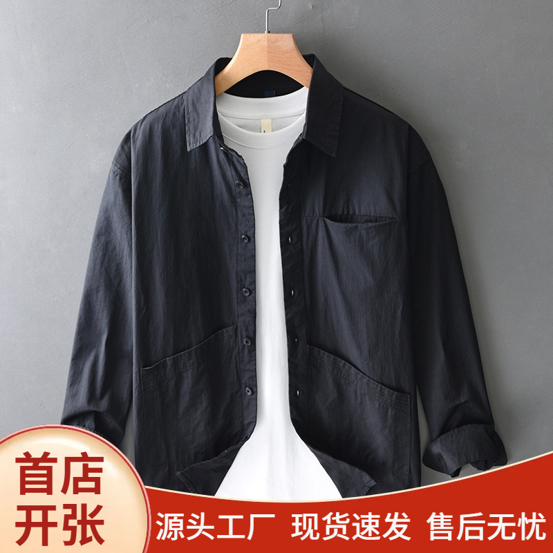 2025秋冬新款痞帅男士长袖衬衫潮流户外工装衬衣宽松上衣休闲外套