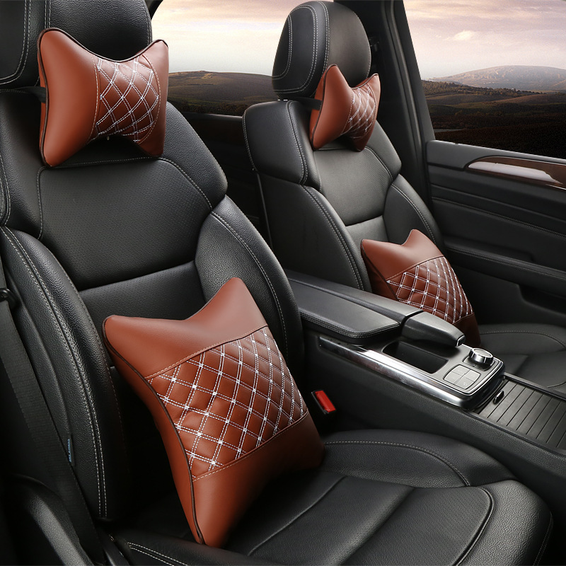 跨境批发车内腰部靠垫皮革汽车头枕抱枕四季车用靠枕护腰颈枕|ms
