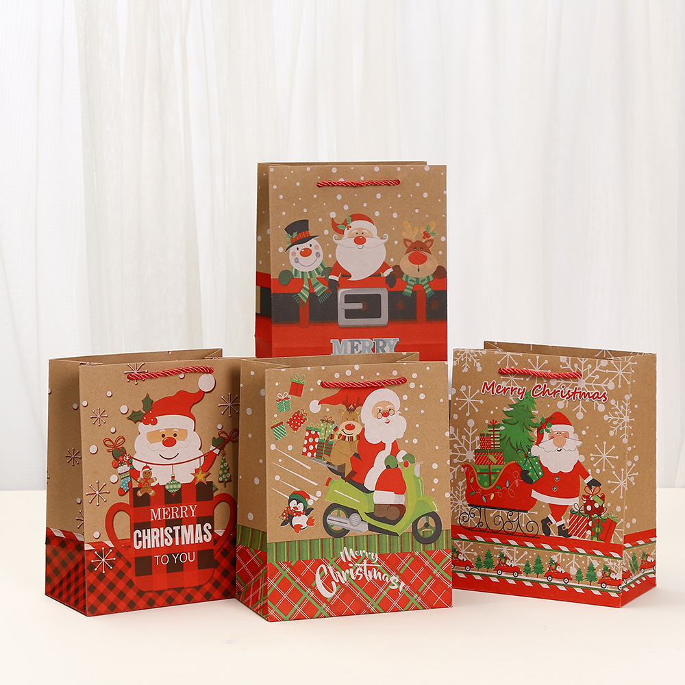圣诞节印花派对礼品袋节日礼品糖果包装袋手提白卡纸纸袋批发