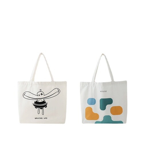 Portable Canvas Bag, Literary Single Shoulder Storage Bag, Simple Creative Zipper Canvas Bag for Students, Shopping Bag for Summer