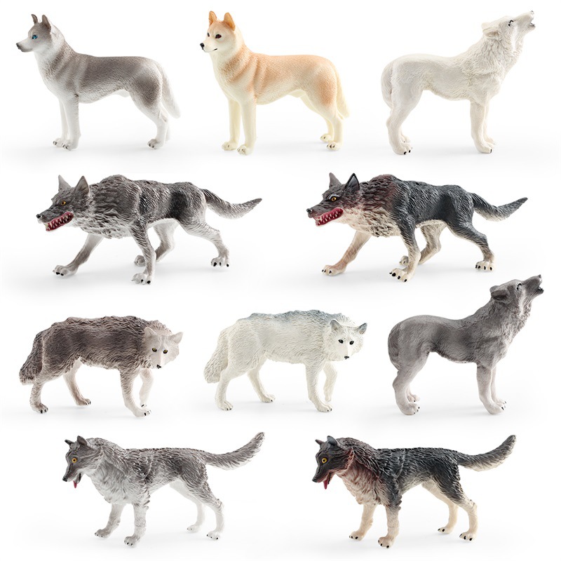 Transfronterizo Amazonas simulación bosque animal gris Lobo Blanco Lobo Negro Lobo Marrón Husky modelo estática decoración juguete