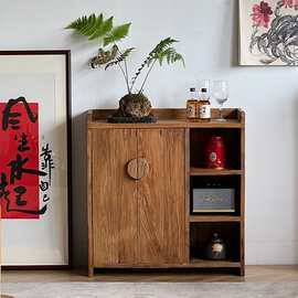 新中式老榆木餐边柜家用多功能橱柜可移动茶水柜实木收纳柜储物柜