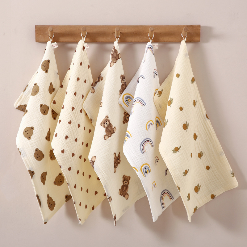 Baby Square Towel Class a Pure Cotton Gauze Newborn Baby Cotton Printed 0 to 3 Months Towel Kidsren's Special Towel