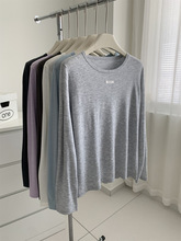 韩版贴布圆领羊毛针织打底衫女新款超细软糯初秋薄款纯色线衫上衣