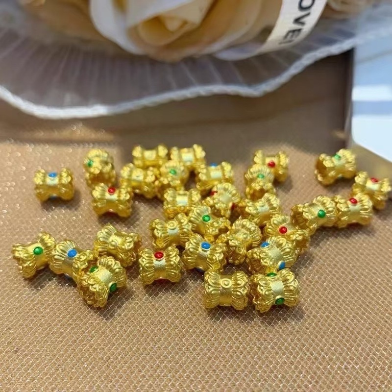 純金 999 フラワーシルクルートトランスファービーズスペーサービーズブレスレット DIY ブレスレットフィリグリーバケットビーズ純金ガールフレンド用|undefined