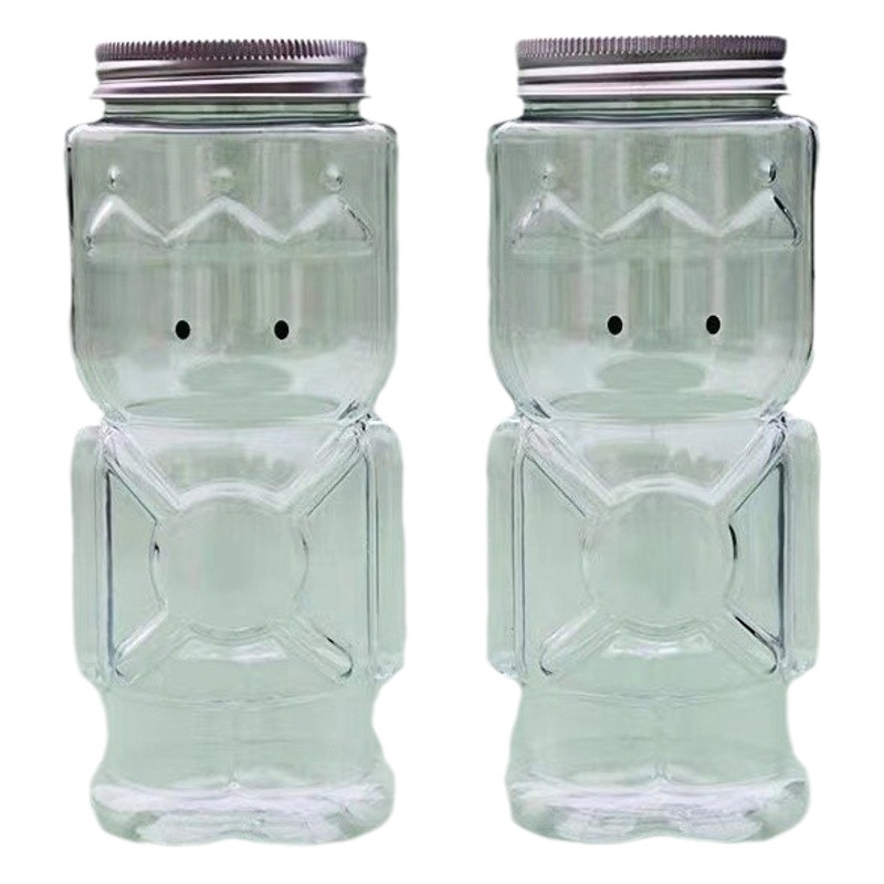 Neto rojo agujero abierto tapa lindo jugo botella de forma especial protector de la botella mascota transparente de dibujos animados botella de plástico botella de té de leche desechable