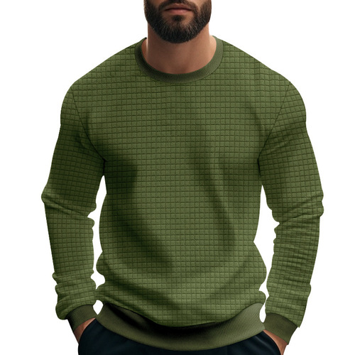 2025 Cross-border Men's Long-Sleeve Heavyweight Men's T-Shirt Amazon Embroidered Small Square Loose Casual Men's Base Shirt