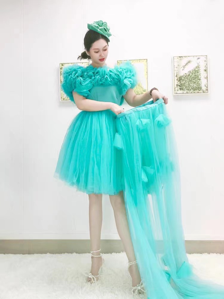 Nuevo hilo de malla desmontable dos piezas vestidos de fiesta de cumpleaños vestidos de baile de piano