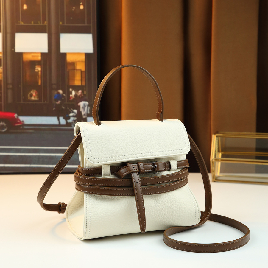 Hochwertige, gewachste Ledertasche für Damen mit Gürteldesign, mittelgroße Schulter- und Umhängetasche im eleganten Stil, ideal für Herbst und Winter, vielseitige Handtasche_voghion.com