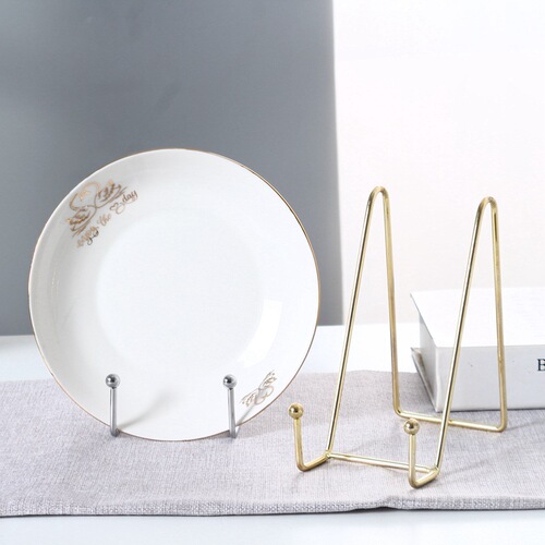 Creative Home Gold-Painted Black Iron Ceramic Disk Rack Picture Frame Stand Antique Display Stand