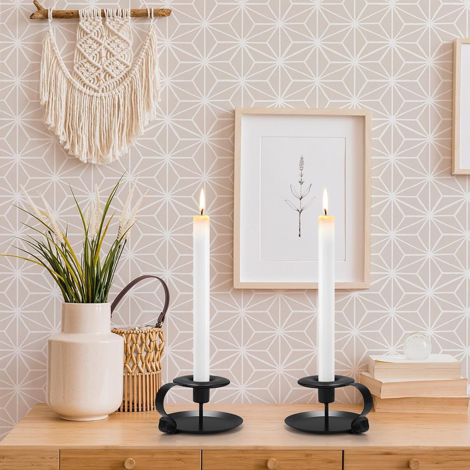 Candelabro de Hierro Forjado Negro Vintage, Estilo Americano, Decoración Metálica para Mesa de Comedor, Adorno para el Hogar, Portavelas Artesanal para Mesa