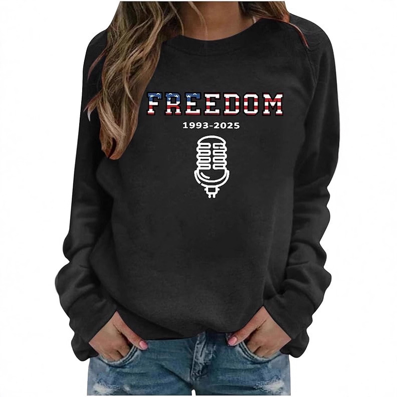 2025跨境亚马逊秋冬季女士新款话筒freedom 宣泄自由爱国印花卫衣