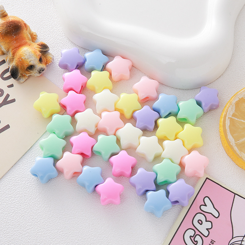 Five-Pointed Star Straight Hole Loose Bead Bag Hanging Accessories Macaron Color Beaded DIY Mobile Phone Chain Keychain Accessories Wholesale