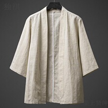 夏季薄款棉麻汉服男中国风披风道袍半袖唐装古风茶服居士禅服外套