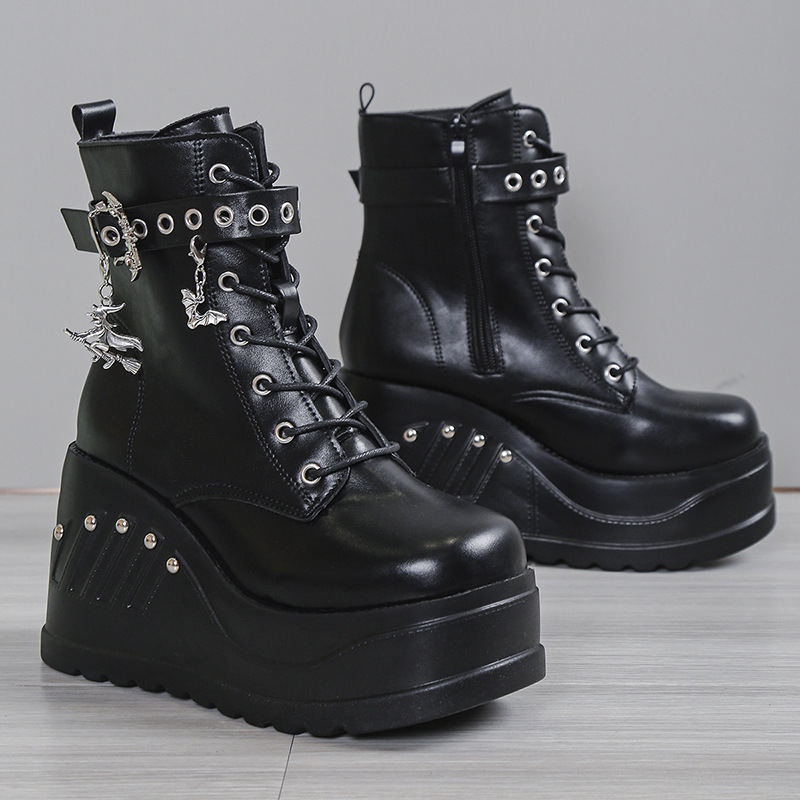 Women's Platform Wedge Boots Gothic Style Rivet Martin Boots_voghion.com