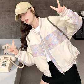 暖枫莱染拼接棒球服外套女春秋2026新款高级感学院风休闲夹克上