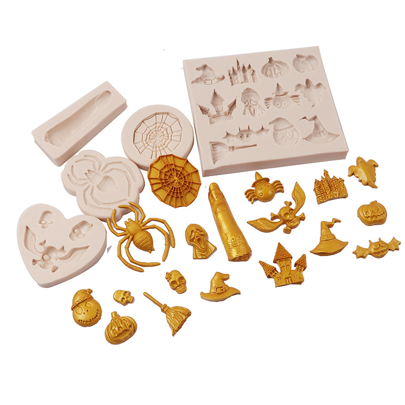 Halloween de vestir dedo fondant molde de silicona calabaza cráneo casa embrujada pastel de chocolate molde para hornear