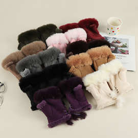 磨砂兔毛半指手套冬季保暖手套电脑键盘手套甜美手套兔毛半指手套