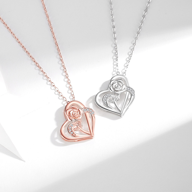Heart Shape, Rose Pattern Copper Elegant Simple Style Heart Shape Rose Pendant Necklace