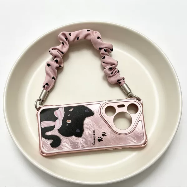 High-end phone chain, fabric heart design, long crossbody strap, phone ring buckle, anti-loss lanyard, dopamine wrist strap