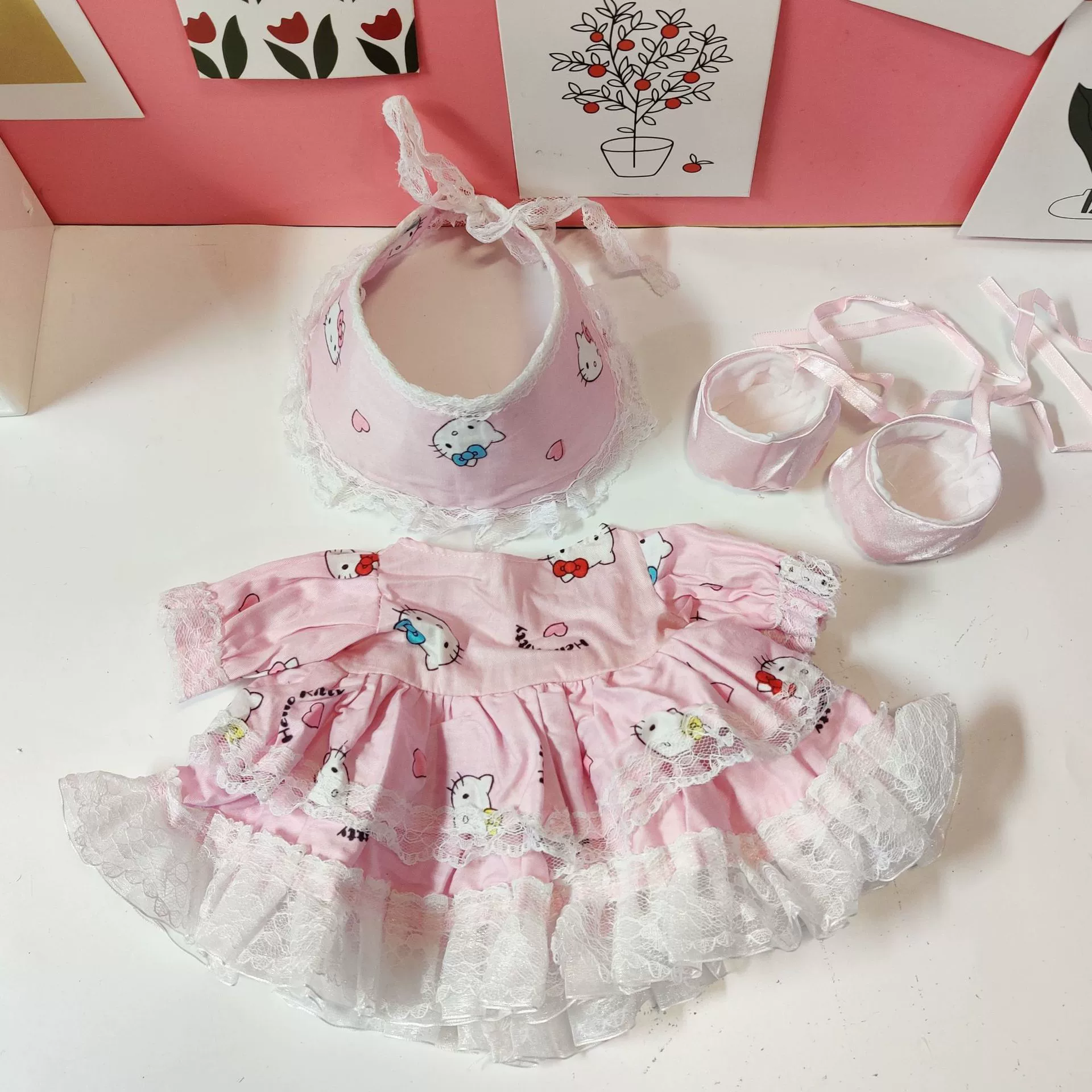Кукла, платье, юбка, 30 см, с маленькими мишками, детская одежда