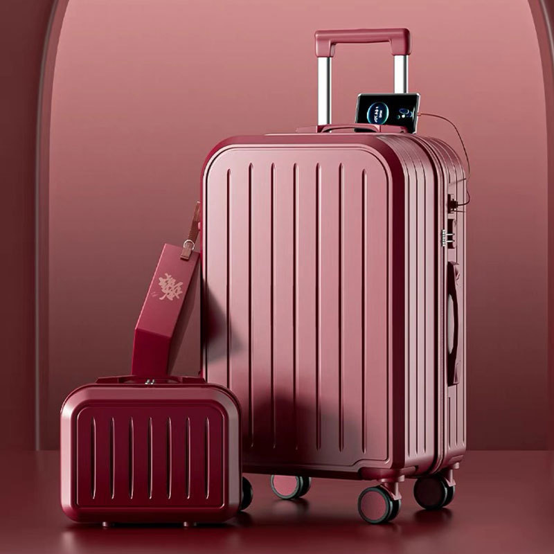 Red Suitcase Wedding Dowry Password Box for Women 2024 Wedding Carry-On Suitcase Festive High-End Engagement Dowry Box