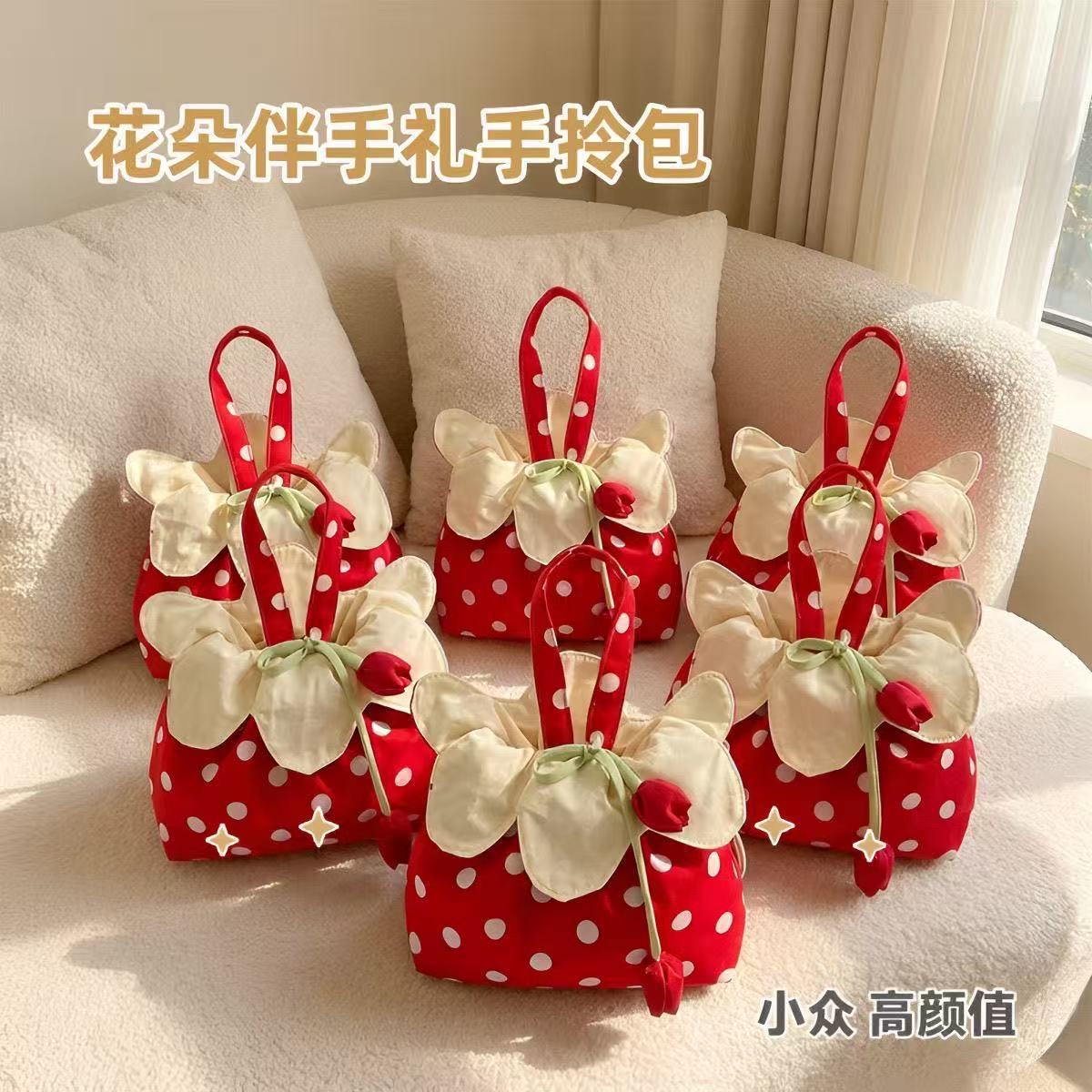 Floral Drawstring Portable Handbag, Fresh and Large Capacity, High Aesthetic Value, Suitable for Commuting and Travel