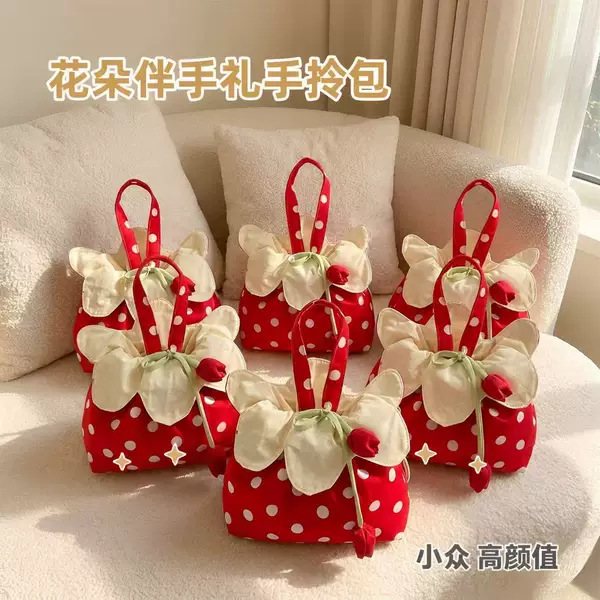 Floral Drawstring Portable Handbag, Fresh and Large Capacity, High Aesthetic Value, Suitable for Commuting and Travel