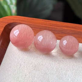 锌怡天然粉兔毛单珠粉色水晶散珠圆珠新中式手链串珠手工diy材料