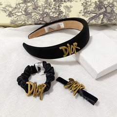 法式浪漫D家黑色套裝發圈百搭海綿發箍復古風絲絨鴨嘴夾發卡飾品