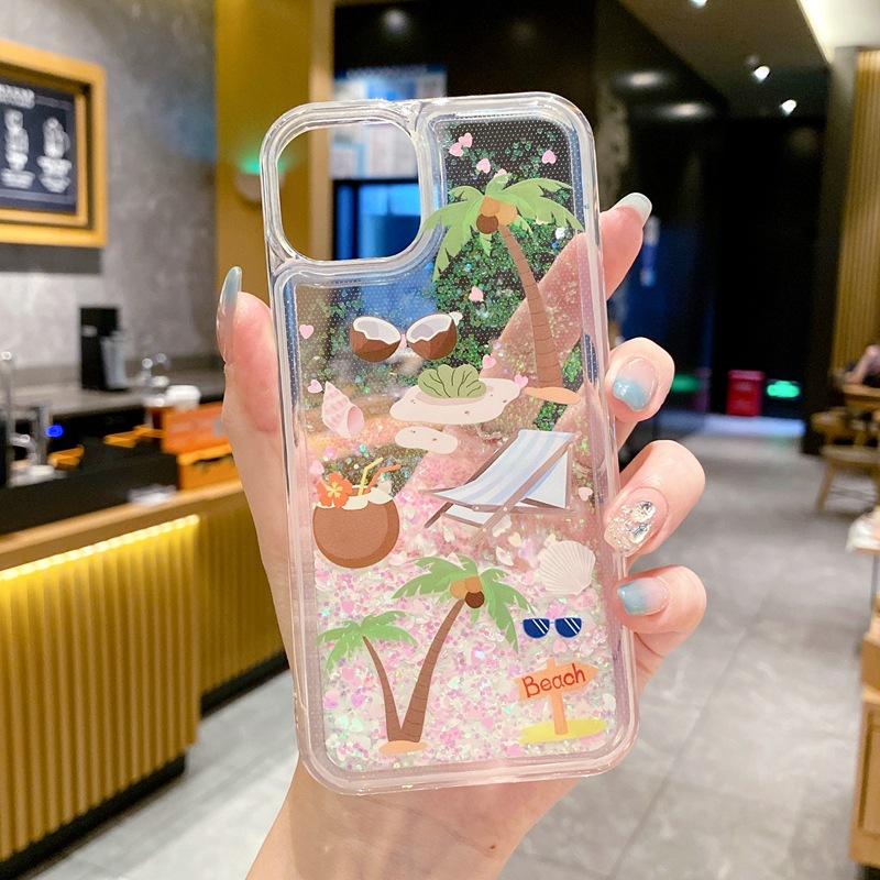 Pearl Shell Coconut Tree Geeignet für iPhone 15 Phone Apple 14 Sparkling Powder Quicksand Schutzhülle S23 Made in_voghion.com