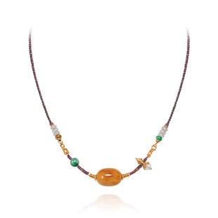 in stock Natural Russian Old Beeswax Pendant Necklace Women's Silver Gold Plated Jadeite Pure Hand Woven Imported Rope Factory