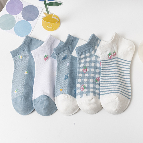 Boat socks for women wholesale shallow non-slip summer thin mesh women's socks strawberry socks sweat-absorbent breathable women's socks