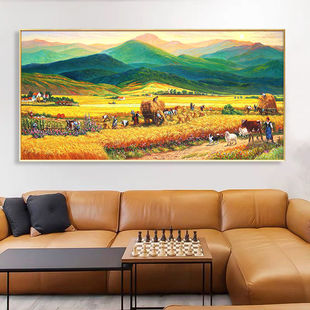 Simple Modern Giant Mountain Harvest Living Room Hand-Painted Oil Painting Sofa Background Wall Decoration Painting High-End Atmospheric Hanging Painting