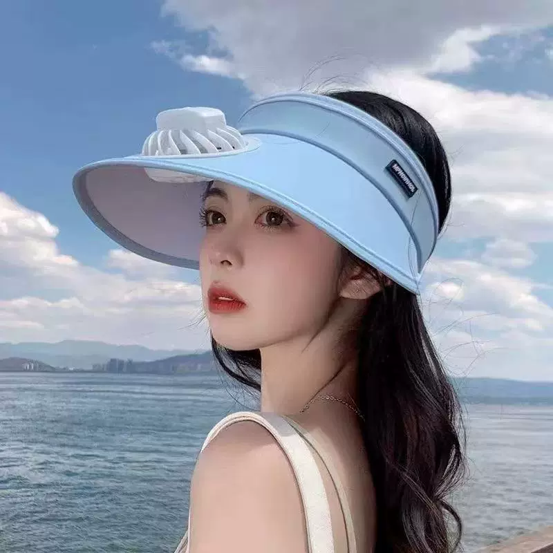 太阳能风扇防晒帽女夏季遮阳可充电风扇帽子大帽檐防紫外线大空顶