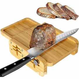 跨境木质面包切片器厨房台面面包分片器面包屑收集托盘百吉饼切片