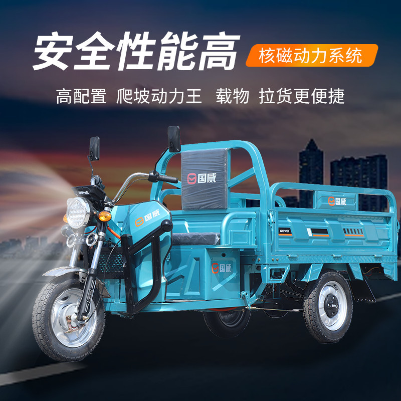 Guowei vehículo eléctrico triciclo eléctrico de entrega de carga doméstica cabina agrícola volcado tripulado vehículo de batería de alta potencia