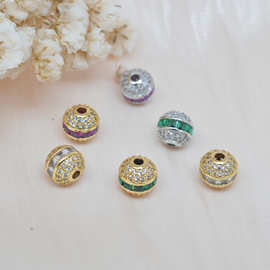 微镶锆石钻桶珠大孔隔珠车轮珠 满钻彩色钻球珠 圆形珠