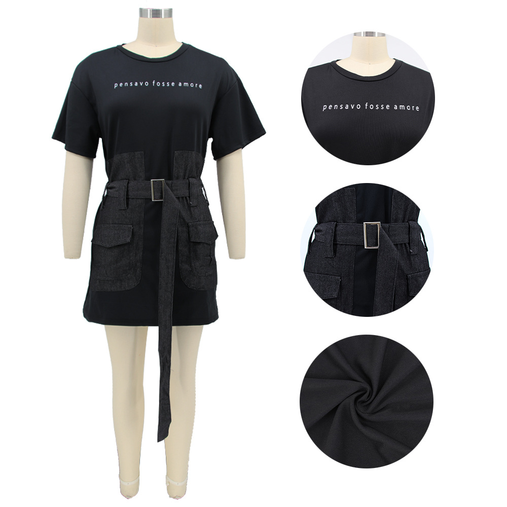 Women Clothing Denim Stitching Dress Summer Sexy Tight Waist Popular Clothes