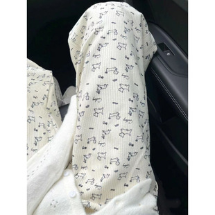 Cute Dog Graffiti Ice Silk Casual Pants for Women Summer New Loose Wide-Leg Drape Petite Versatile Straight Pants