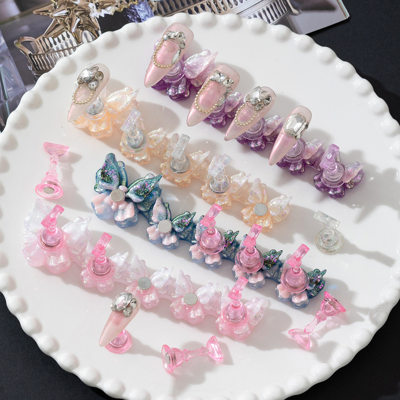 New Foreign Trade Nail Art Butterfly Base Laser Aurora Ice Transparent Practice Nail Tips Long Strip Nail Tips Nail Holder
